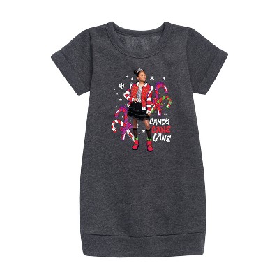 Nickelodeon Candy Cane Lane Graphic Short Sleeve Fleece Dress - Heather Charcoal - 3T