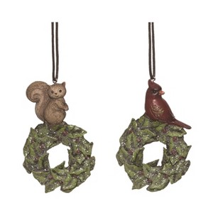 Transpac Resin Frosted Critter Ornament Set of 2 Christmas Home Decorations - 1 of 1