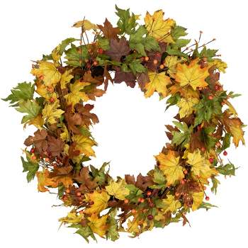 Northlight Berries and Twigs Artificial Thanksgiving Wreath Yellow 30-Inch - Unlit