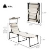 2 Pcs Outdoor Lounge Chair, 4 Position Adjustable Backrest, Folding, Cushioned w/ Sun Shade Roof & Pillow - 3 of 4
