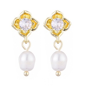 Adornia 14k Gold Plated Freshwater Pearl Crystal Flower Earrings - 1 of 4