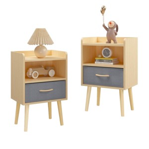 KTMBDW Nightstand With Collapsible Fabric Drawer, 2-Tier Storage End Table, Wood Side Table with Storage Cabinet or Kids, Adults - 1 of 4