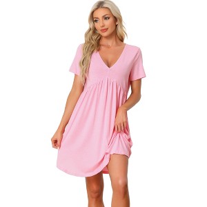 cheibear Women's Deep V Neck Short Sleeve Soft Stretchy Pajama Dress - 1 of 4