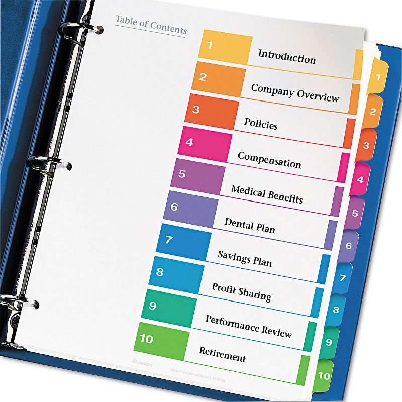 Avery Ready Index Customizable Table of Contents Asst Dividers 10-Tab Ltr 6 Sets 11188, 3 of 10