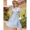 Coolmee Women's Dress Floral Wrap V Neck Pleated Dress Short Lantern Sleeve Flowy A Line Midi Dress with Belted - 3 of 4