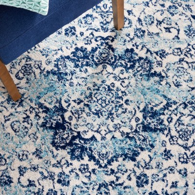 Ivory and Blue 8' x 10' Synthetic Square Area Rug