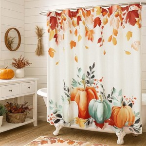 Fall Thanksgiving Shower Curtain, Waterproof Printed Harvest Autumn Floral Pumpkin Bathroom Curtain Decor 70.8x70.8 Inch - 1 of 1