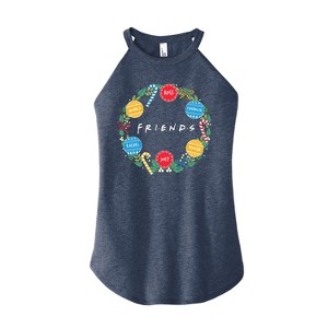Women's Friends Wreath Graphic High Neck Tank - Heather Blue - Medium - 1 of 2