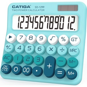 CATIGA Mechanical Switch Calculator, 12-Digit LCD, Solar & Battery Power, Cute Desktop Design with Big Buttons for Home, School, and Office SD-1299 - 1 of 4