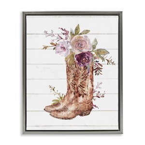 Stupell Industries Country Cowboy Boots Flower Bouquet Floating Frame Canvas Art, Gray, 17" x 21" - 1 of 4