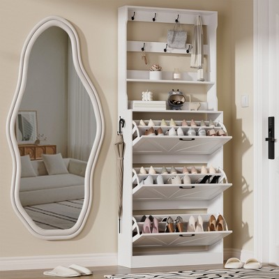 78.7''h Shoe Cabinet Storage For Entryway With 3 Flip Drawers & Coat Rack