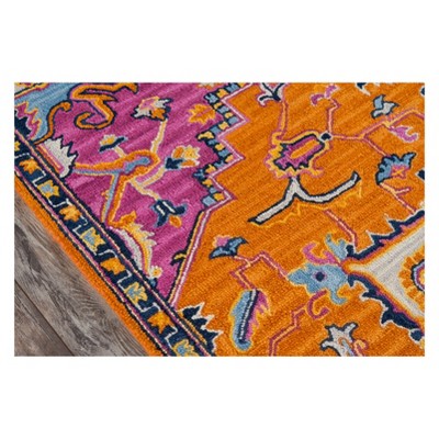 Handmade Blue and Orange Medallion Wool Tufted Rug, 2 ft x 3 ft
