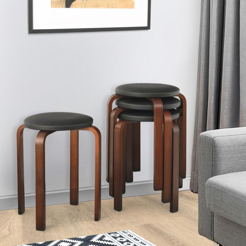 Costway Set of 4 Bentwood Round Stool Stackable Dining Chair w/Padded Seat Beige\Black, 3 of 11