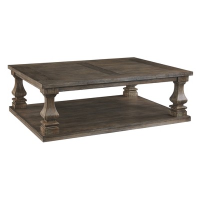 Johnelle Rectangular Cocktail Table Gray: Elm Veneer, Storage Shelf - Signature Design by Ashley