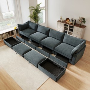 Modular Chenille Sectional Sofa with Under-Seat Storage Drawers and 2 Ottomans, U-Shaped Oversized 4-Seat Sofa for Living Room–The Pop Home - 1 of 4
