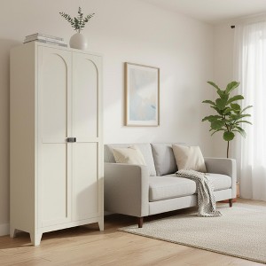 Homy Casa Tall Storage Cabinet with Adjustable Shelves, Cream – Modern Kitchen or Living Room Organizer - 1 of 4