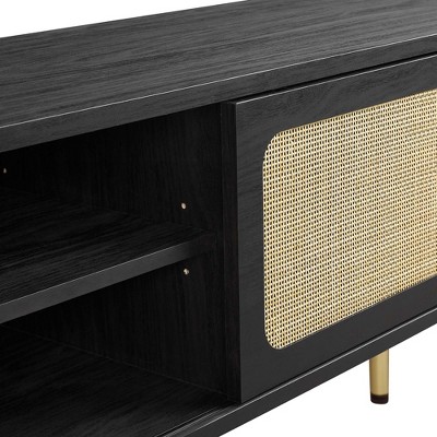 Cambria 70'' Black Rattan & Particleboard TV Stand with Cabinet