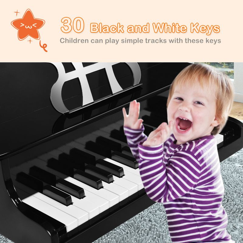 Costway 30-Key Classic Baby Grand Piano Toddler Toy Wood w/ Bench & Music Rack PinkBlack, 5 of 10