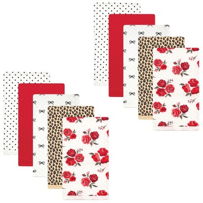 Image of Hudson Baby Infant Girl Quilted Burp Cloths 10pk, Rose Leopard, One Size