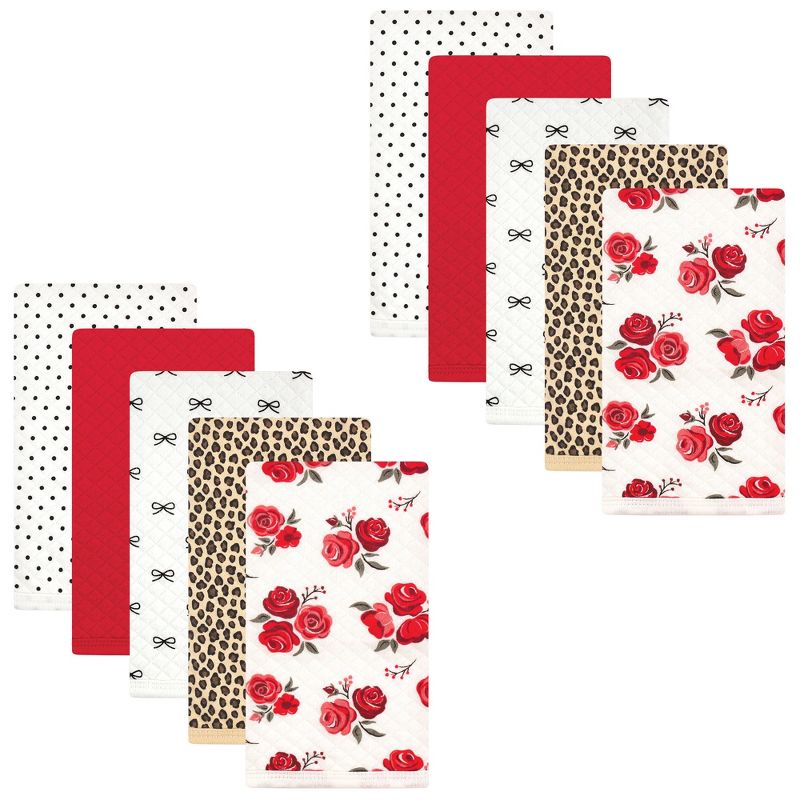 Hudson Baby Infant Girl Quilted Burp Cloths 10pk, Rose Leopard, One Size, 1 of 8
