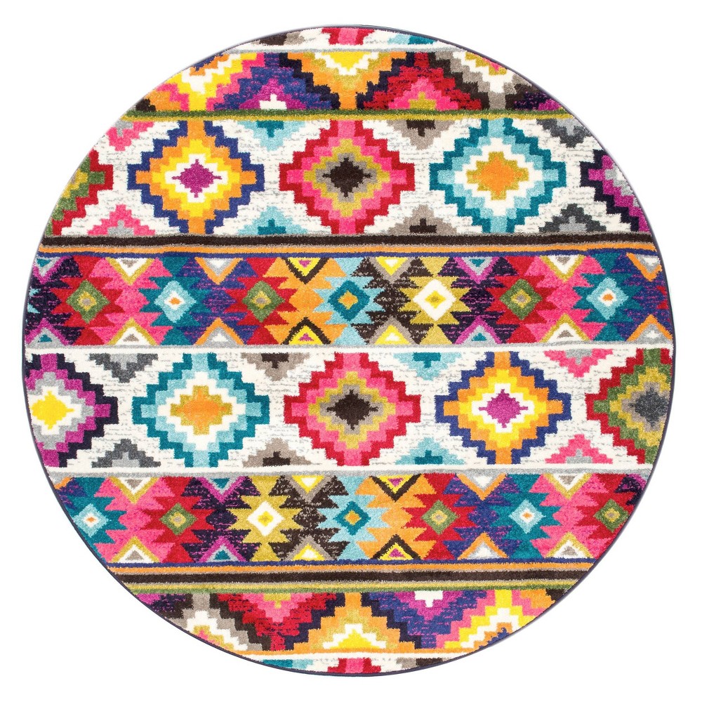 5' Round Lizmar Retro Area Rug Off White - nuLOOM