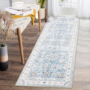 Vintage Rug Machine Washable Rustic Floral Rug Non Slip Traditional Distressed Carpet Soft Low Pile Farmhouse Oriental Design Floor Carpet - 1 of 4