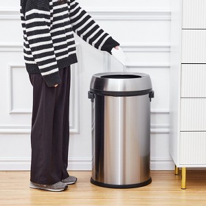Commercial-Grade 17 Gal/65L Stainless Steel Trash Can w/ Noise-Reducing Swing Lid - Heavy-Duty Round Bin for Kitchen/Restaurant/Office - 1 of 4