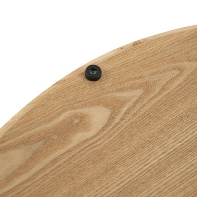 Natural Wood Round Coffee Table with Black Metal Wire Base