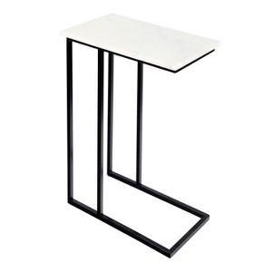 JONATHAN Y Caius 24.25" Designer Industrial Metal C-Shaped End Table & Side Couch Table with White Marble Top - 1 of 4
