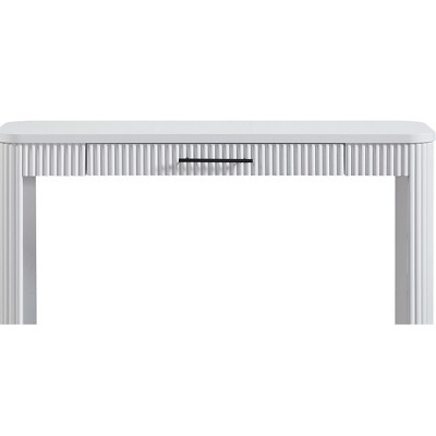 Vynxaria Casual Transitional Writing Desk - White, Reeded Fronts, 1 Storage Drawer, Birch Veneers