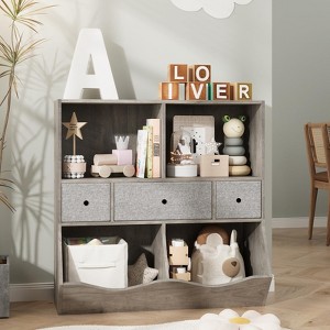 7-Cubby Large Kids Toy Storage Organizer, Children Wood Bookcase and Bookshelf, 3-Tier Toy Storage Cabinet - 1 of 4
