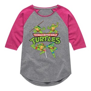 Girls' - Teenage Muntant Ninja Turtles - Group Shirt Tail Raglan Graphic T-shirt - 1 of 2