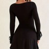 Coolmee Women's Bodice Mini Dresses Square Neck Solid Long Sleeve Tie Detail Side Slit A-Line Mini Dress Cocktail Party Club Mini Dress M Black - 3 of 4