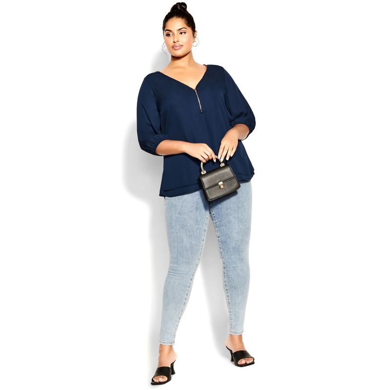 Women's Plus Size Sexy Fling Elbow Sleeve Top - navy | CITY CHIC, 2 of 7