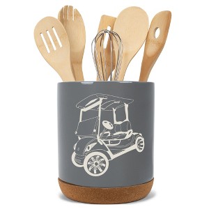 Elanze Designs Kitchen Utensil Holder With Non Slip Cork Base Large 8 Inch Ceramic Storage Crock Sport Themed Countertop Organizer Golf Cart Gray - 1 of 4