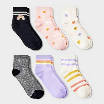 Girls' 10pk Lightweight Ankle Striped Socks - Cat & Jack™ M