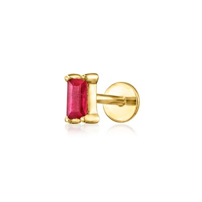 Pure Collection by Ross-Simons 0.10 Carat Baguette Ruby Single Flat-Back Stud Earring in 14kt Yellow Gold