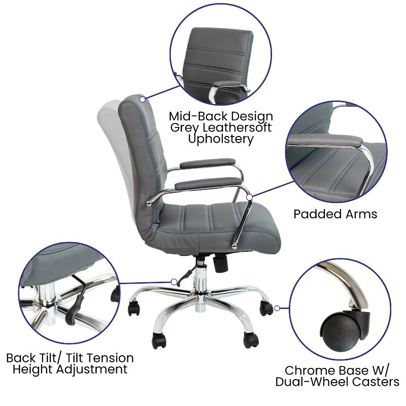 Flash Furniture Mid-Back Executive Swivel Office Chair with Metal Frame and Arms, 5 of 20