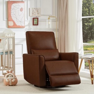 Swivel Rocking Recliner Chair - PU Leather Nursery Glider with Deep Seat & High Backrest for Living Room, Bedroom, Theater - 1 of 4