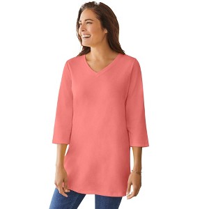 Woman Within Plus Size Perfect Three-Quarter Sleeve V-Neck Tunic - 1 of 4