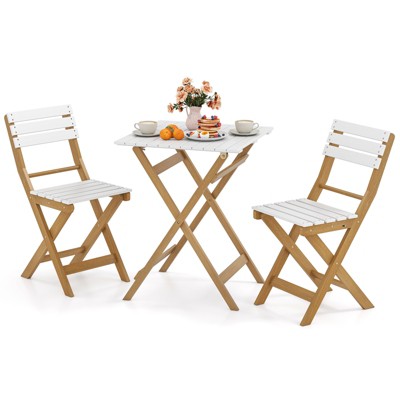Tangkula 3 Piece Folding Outdoor Patio Bistro Set Space Saving Foldable Acacia Wood Porch Chairs and Square Table