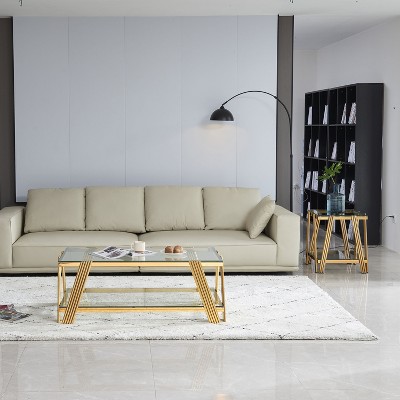 NicBex Modern Double-Layer Clear Tempered Glass Coffee Table with Stainless Steel Legs,Storage Center Table for Living Room