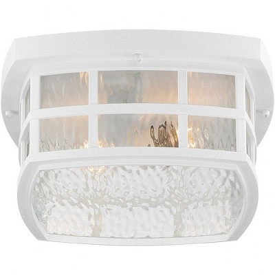 White Glass Outdoor Flush Mount Ceiling Light with Clear Water Panels