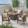 GDFStudio Rocco Outdoor Wicker 5 Piece Club Chair and Fire Pit Set with Cushions - 2 of 4