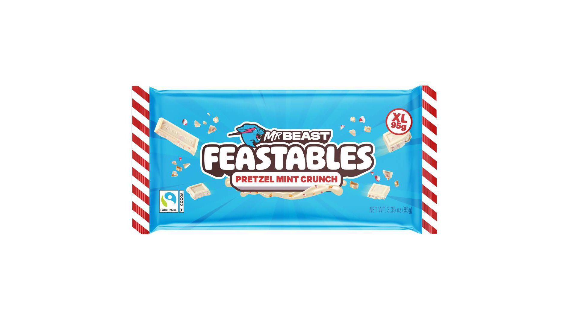 Feastables Pretzel Mint Crunch XL Christmas Chocolate Bar Stocking Stuffer - 3.35oz