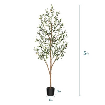 DR.Planzen 4-7ft Artificial Olive Tree Tall Faux Silk Plant Fake Potted Tree with Natural Wood Trunk and Lifelike Fruits for Home Office Decor Indoor
