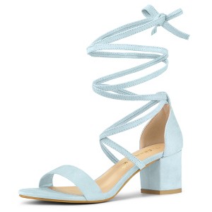 Allegra K Women's Solid Open Toe Lace Up Padded Insole Mid Chunky Heeled Sandals - 1 of 4