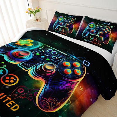 Aeelleea Gamer Soft Comforter Set for Boys, Neon Gaming Bedding Quilt Set for Room Decor, 3D Printed Cartoon Theme for Bedroom, Queen Size — фото 2