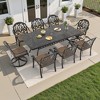 9-Piece Cast Aluminum Patio Dining Set with Rectangle Table, 2 swivel chairs and 6 fixed dining chairs, Brown Cushions and Umbrella Hole - 2 of 4