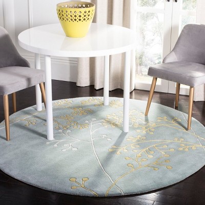 Handmade Light Blue Wool and Viscose Round Tufted Area Rug